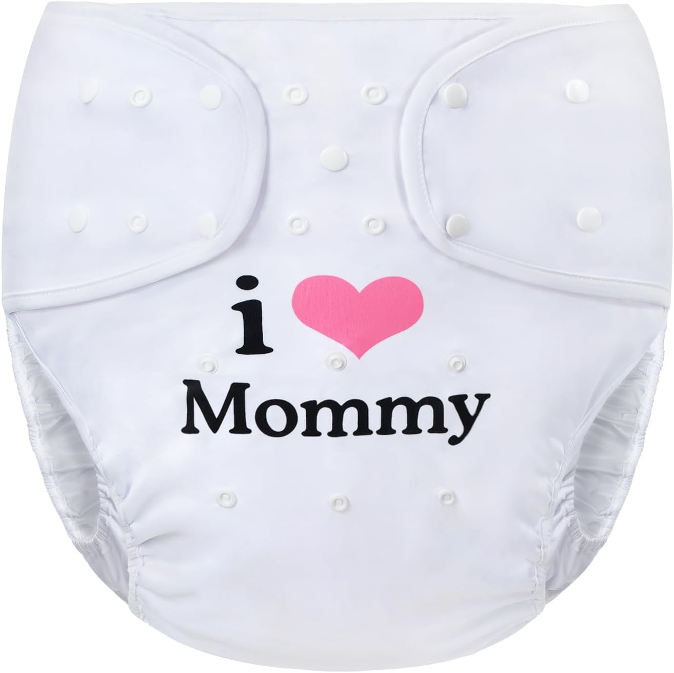 Littleforbig Washable Adjustable Reusable Waterproof Cloth Adult Diaper Wrap Cover One Size - I Love Mommy White