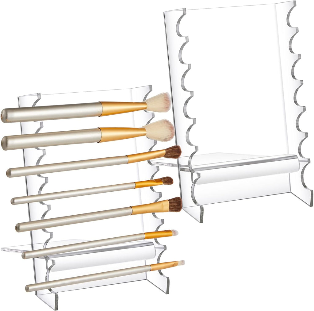 Geelin 2 Pcs Acrylic Makeup Brush Holder for Vanity Brushes Dryer Rack Pen Stand Display for Makeup Artist Nail Brushes Paintbrushes