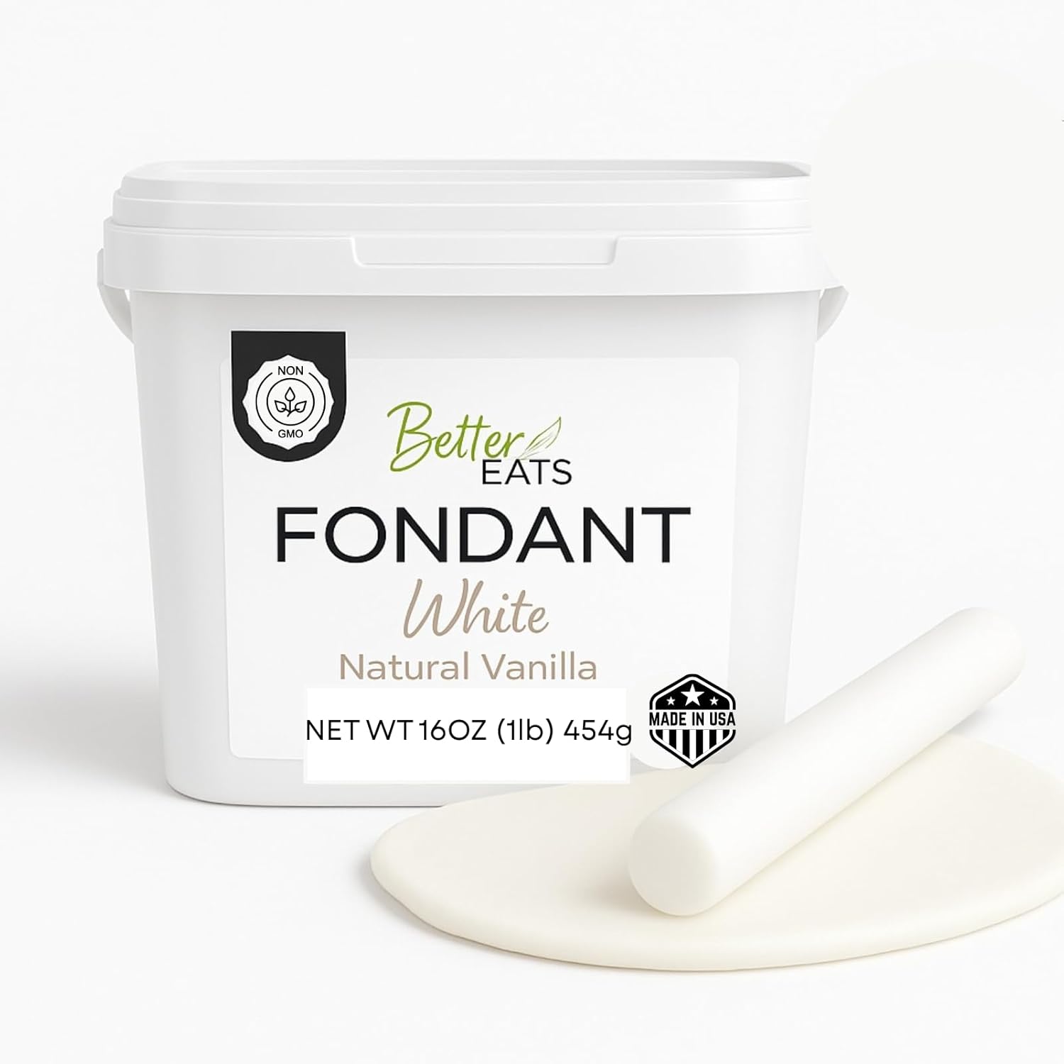Better Eats Premium White Fondant for cake decorating | VEGAN, Non-GMO, Gluten-Free, Dairy-Free | Gelatin Free, Extra Stretchy and Smooth | User Friendly fondant for Cakes, Cupcakes, Cookies, Cake pops | Made in USA (1 Pound)