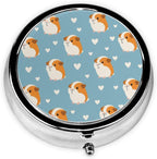 Lovely Guinea Pig and Heart Pill Box Portable Round for Pocket Purse with 3 Compartments