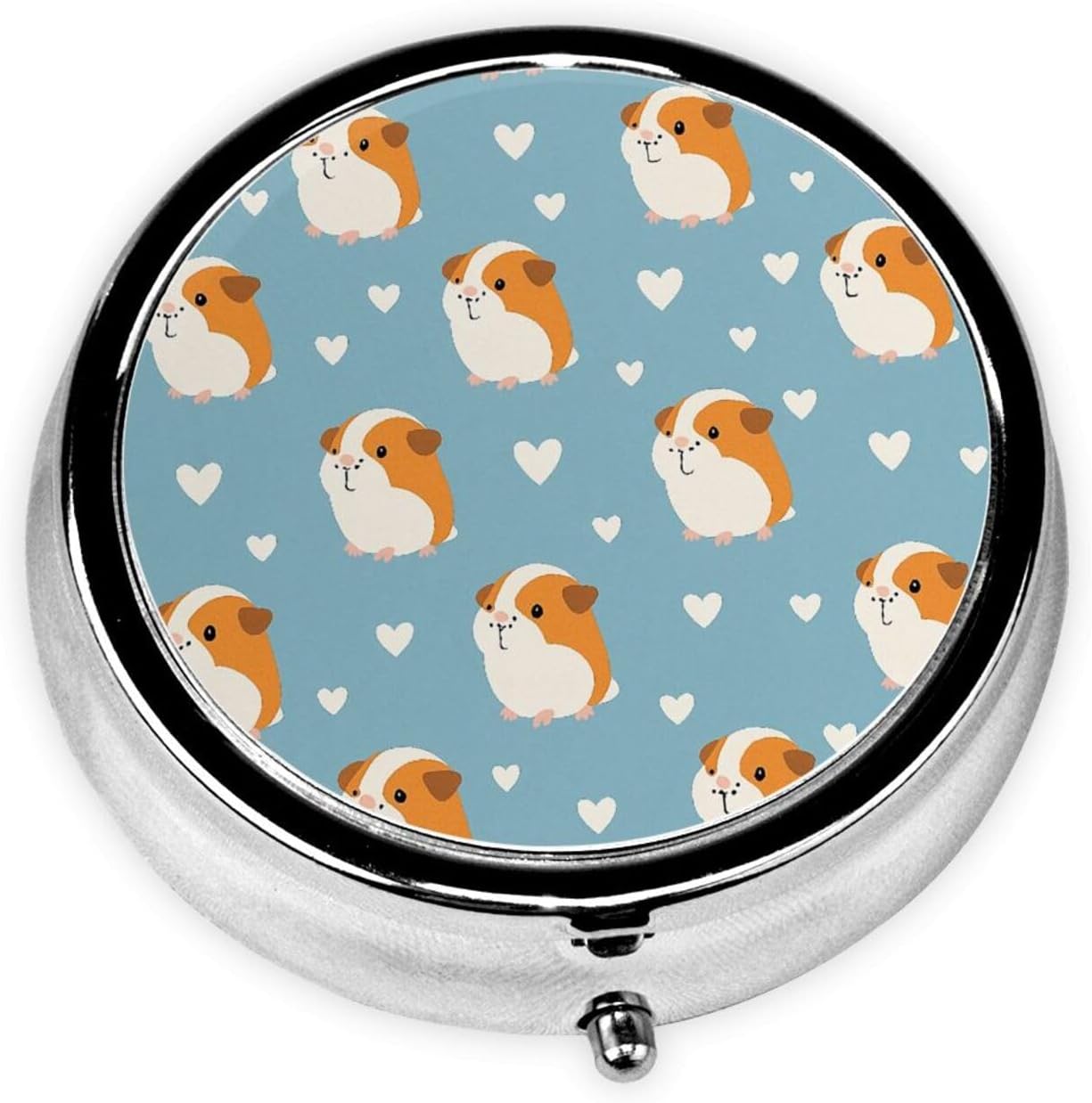 Lovely Guinea Pig and Heart Pill Box Portable Round for Pocket Purse with 3 Compartments