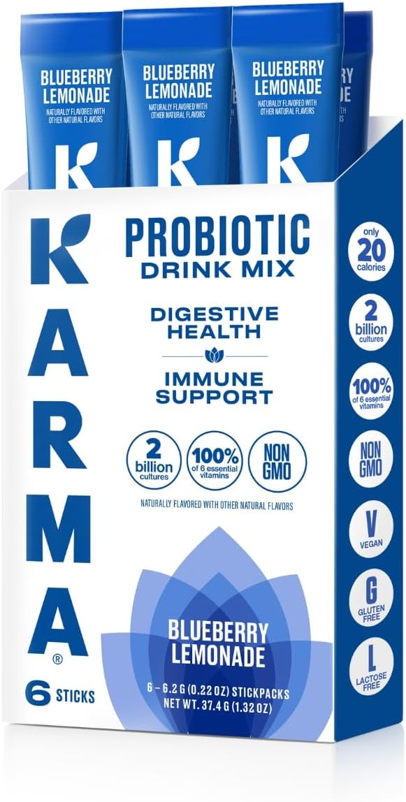 Karma Probiotic Hydration Packet - 6 Pack, Blueberry Lemonade Powder Drink Mix Stick - On-The-Go Immune & Gut Health Support