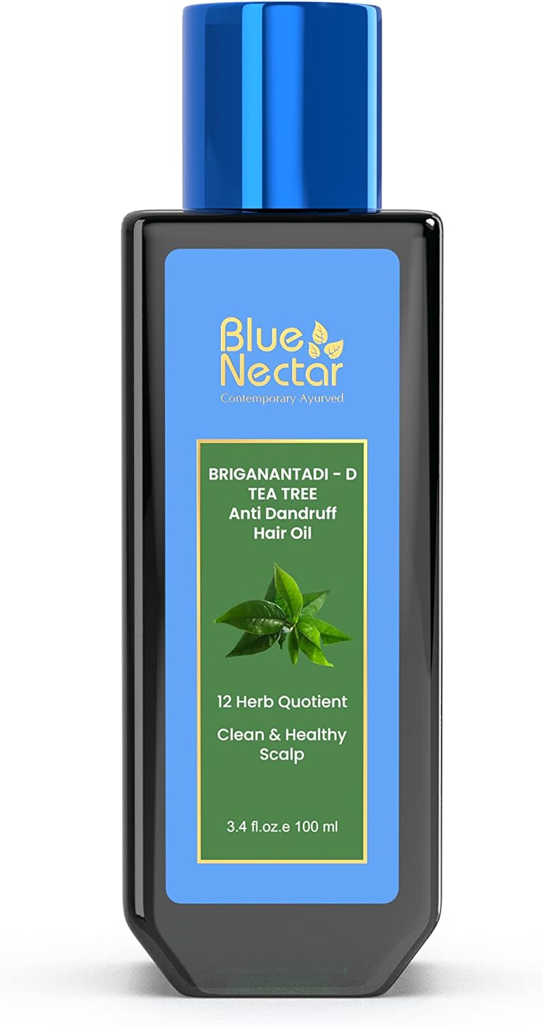 Blue Nectar Tea Tree Oil for Hair | Natural Anti Dandruff Oil for Scalp | Ayurvedic Plant Based Neem Amla Hair Oil (12 Herbs, 3.38 Fl Oz)