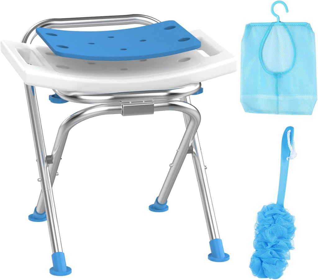 Medhelp Folding Shower Chair for Inside Shower, Stainless Steel Foldable Shower Stool, 400lbs Portable Folding Shower Seat for Travel, Anti-Slip Small Shower Chair for Elderly Disabled Injured, White
