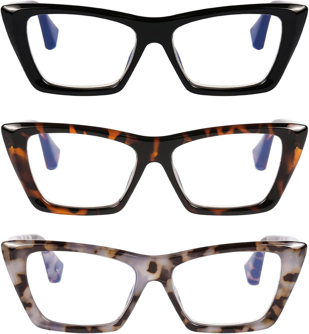 DOOViC 3 Pack Fashion Reading Glasses for Women Trendy Cat Eye Blue Light Blocking Computer Readers