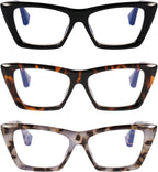 DOOViC 3 Pack Fashion Reading Glasses for Women Trendy Cat Eye Blue Light Blocking Computer Readers