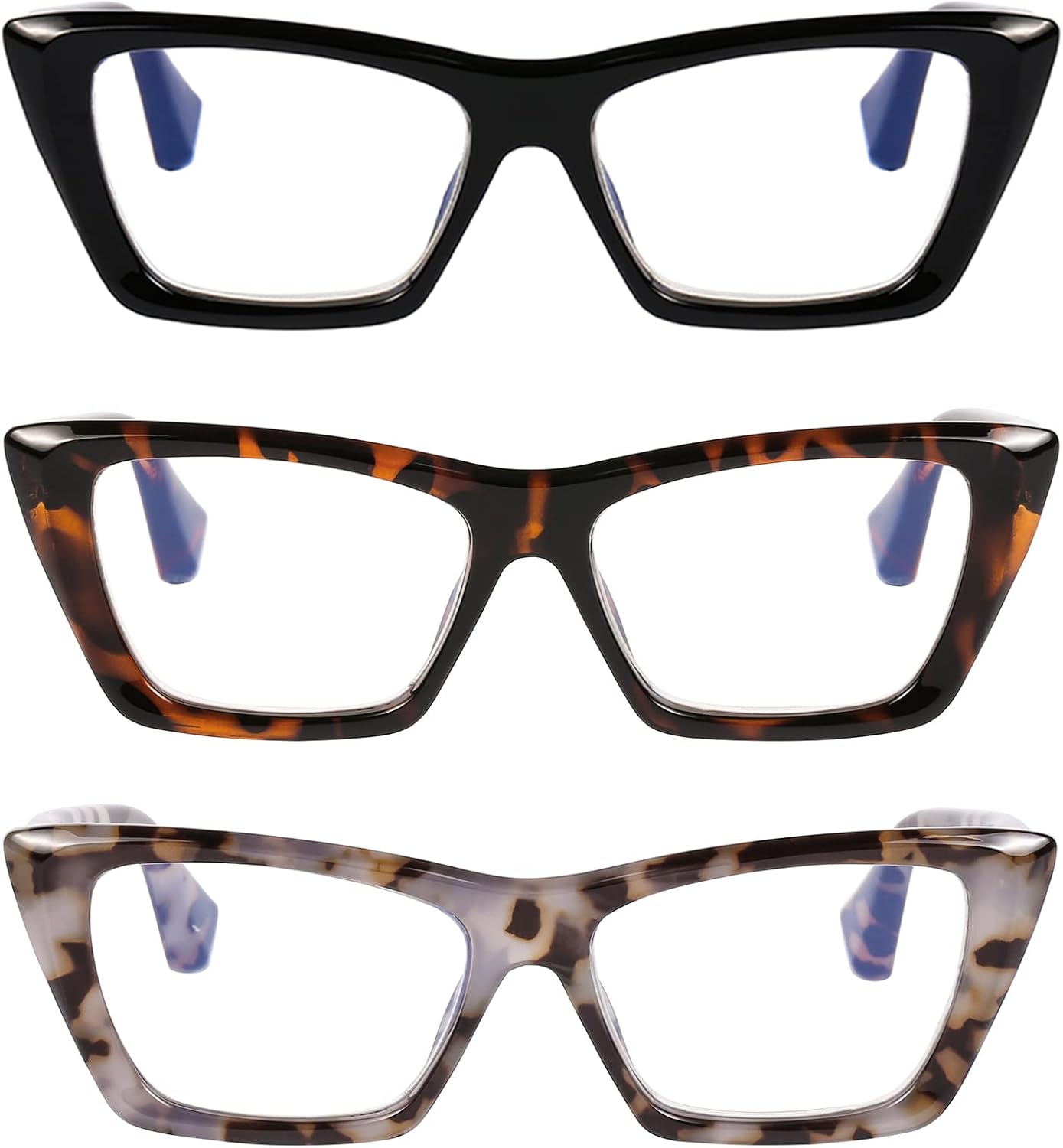 DOOViC 3 Pack Fashion Reading Glasses for Women Trendy Cat Eye Blue Light Blocking Computer Readers