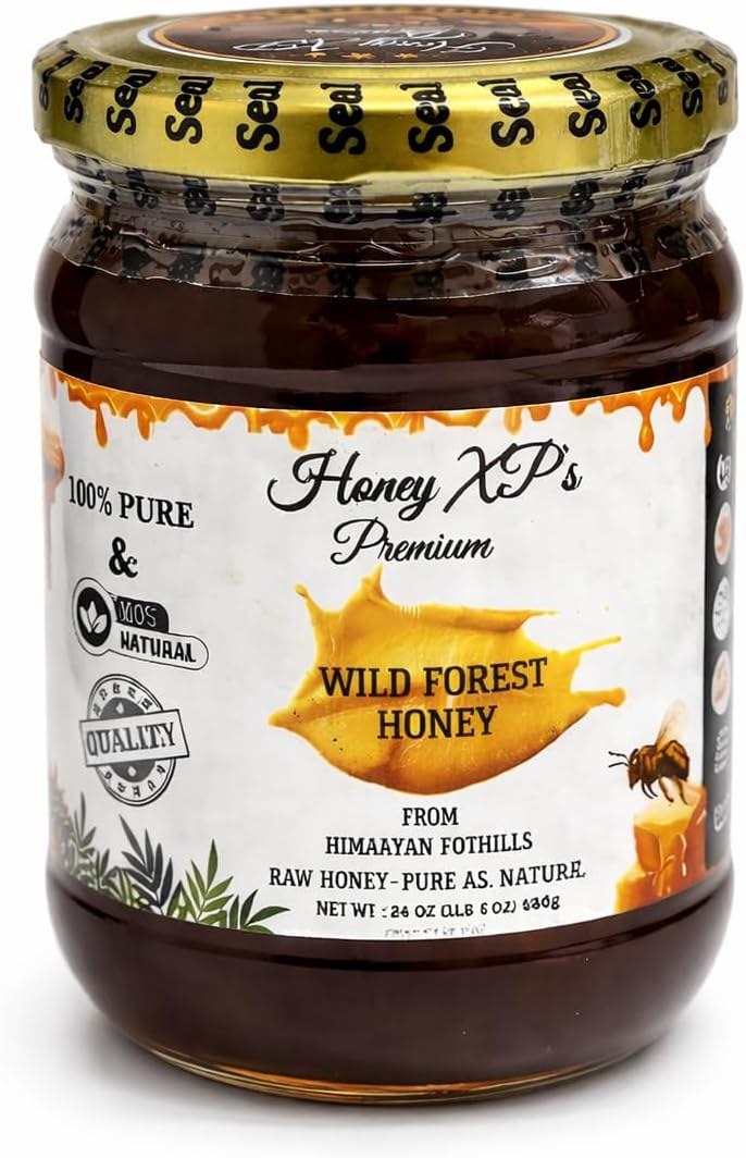 Honey XP Raw Himalayan Wild Forest Honey – 100% Pure & Natural – No Added Sugar – Unprocessed & Cold-Filtered – 680g (24 oz) Glass Jar – Harvested from Indian Himalayas
