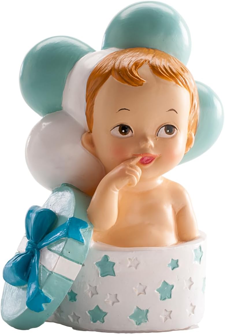 dekora Christening Decoration Cake Topper for Christening Cake 10 cm, Baby Boy in Gift Box Cake Decoration for Christening & Baby Shower