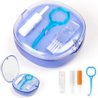 Double-layer Retainer Storage Case with Belt Chewing, Removal Tool, Cleaning Brush, Built in Mirror Orthodontic Retainer Container Case, Retainer Travel Case (blue)