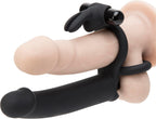 Lovehoney Double Fun Vibrating Rabbit Double Penetration Strap On Dildo - 6 Inch Realistic Silicone Dildo with 2 Bullet Vibrators - Waterproof - Black