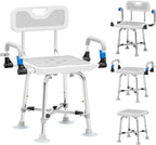 Shower Chair for Seniors Elderly Handicap Disabled Or Bariatric Adults Heavy Duty 500 Lbs Bench Seat for Inside Shower Stall and Bathroom Bath Tub with Arms and Back Adjustable Stool Chairs
