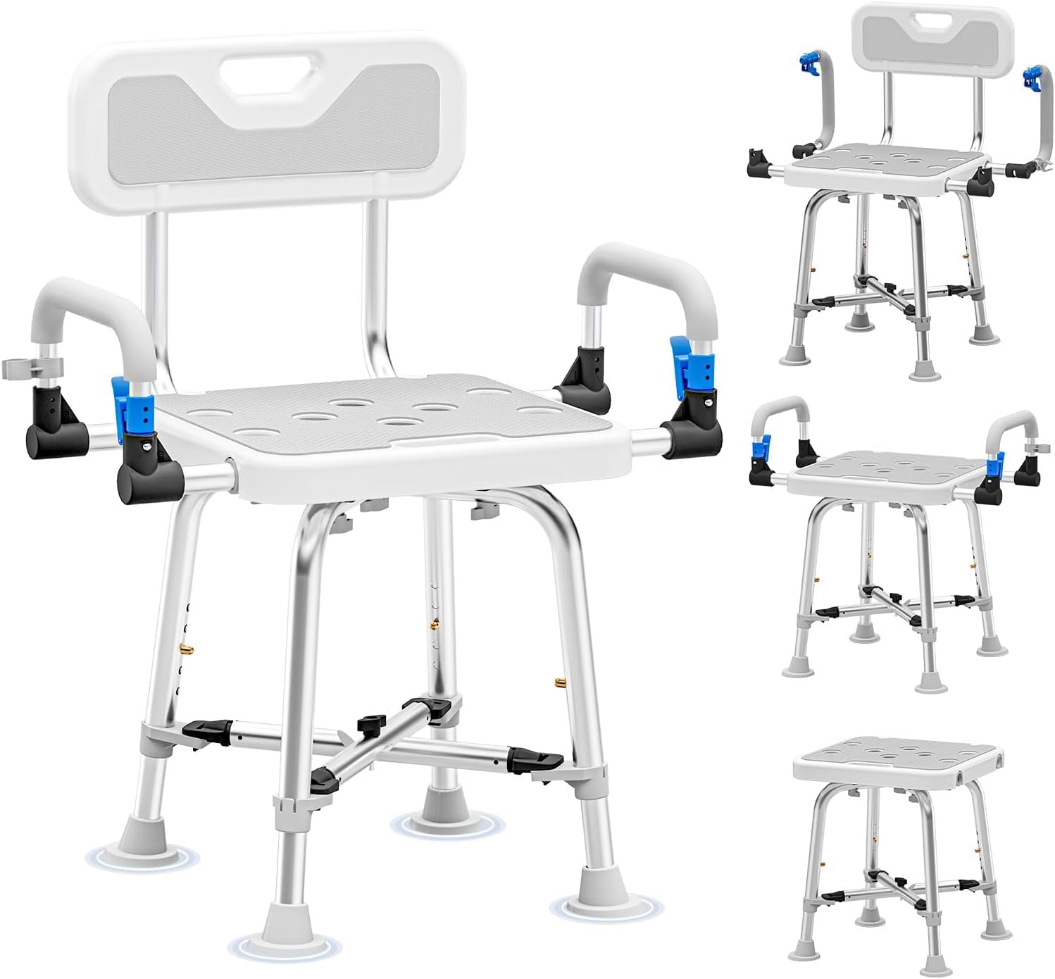 Shower Chair for Seniors Elderly Handicap Disabled Or Bariatric Adults Heavy Duty 500 Lbs Bench Seat for Inside Shower Stall and Bathroom Bath Tub with Arms and Back Adjustable Stool Chairs