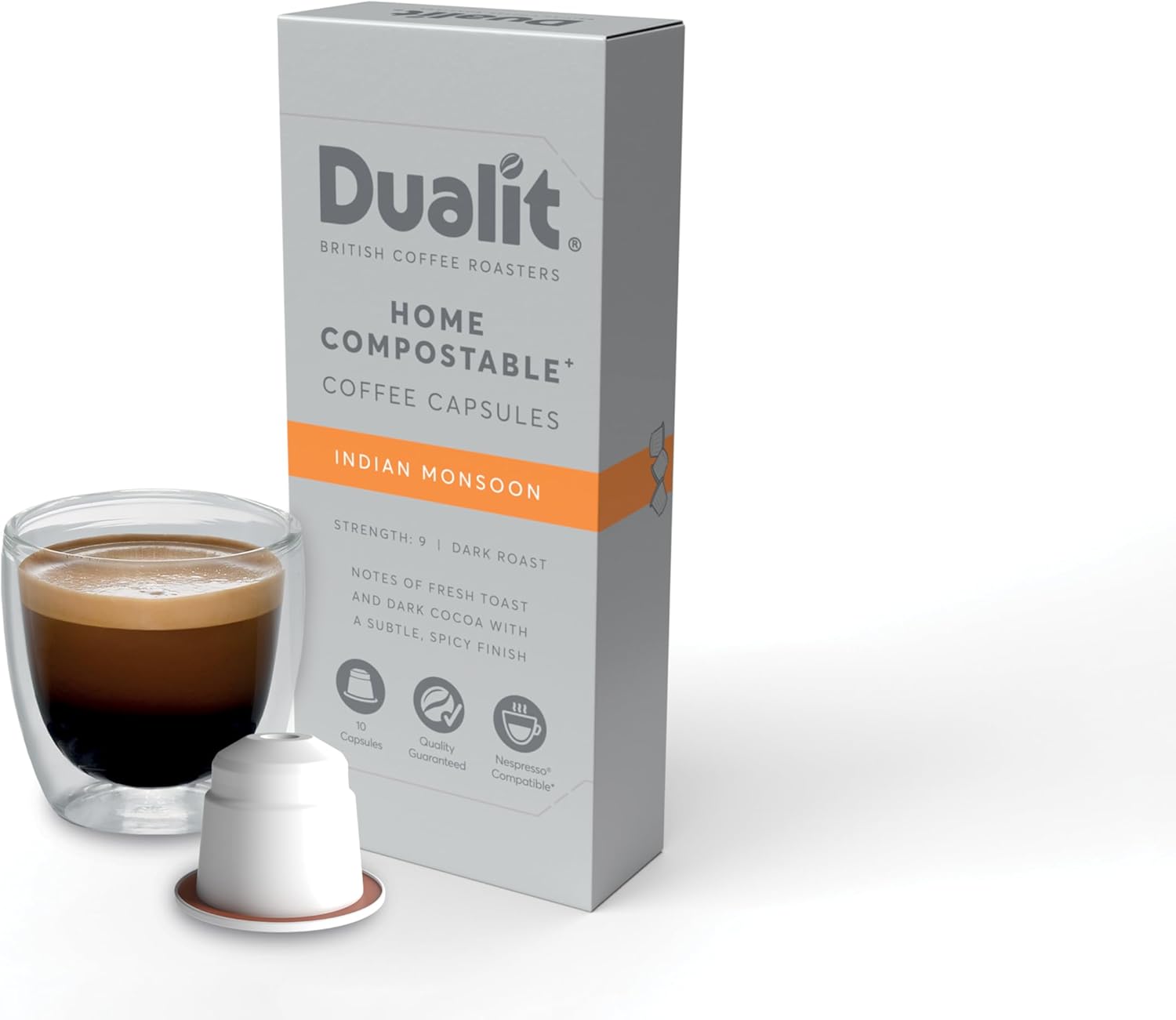Dualit Indian Monsoon Original Line Compatible* Home Compostable Capsules - 80 pack - 80 Servings of Eco Friendly Single Origin Coffee Pods - 100% Home Compostable Capsules - 8 X 10 packs