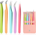 5pcs Eyelash Extension Tweezers High Precision，Straight and Curved Volume Lash Tweezers for Extensions，lash tweezers for eyelash extensions， Crafting， Girls Women Beginners