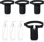 3 Set Adjustable Single Massage Bottle Holster Includes 3 Black Neoprene Massage Holster Belts with 8 oz Refillable Pump Dispenser Bottles for Lotion and Oil