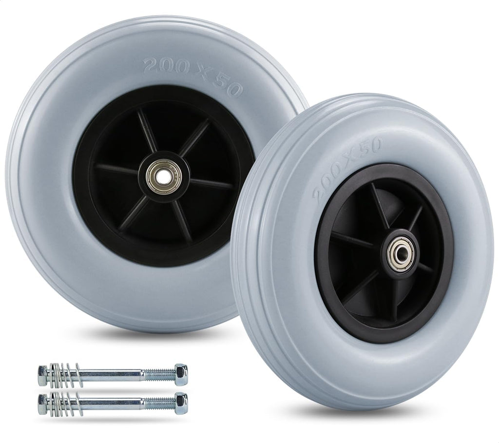 Pair of 8" x 2" (200x50) Caster Wheels for Electric/Power Wheelchair - 8 inch Solid Tire Replacement Wheels (8"x 2" (200x50) - Gray)