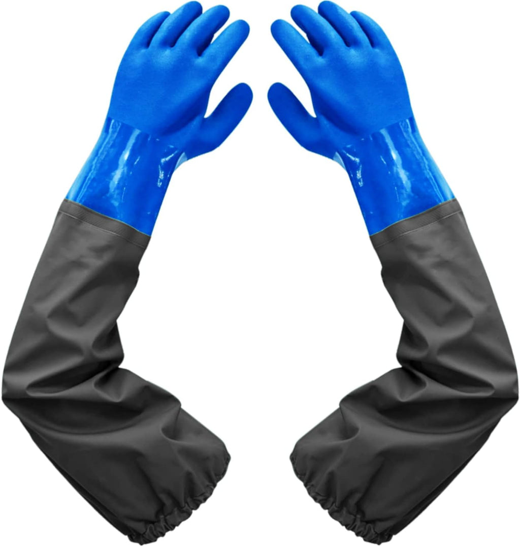Haiou PVC Chemical Resistant, Long Rubber, Heavy Duty Waterproof Gloves for Chemical and Acid Work, 25 inches, Large-(Blue)