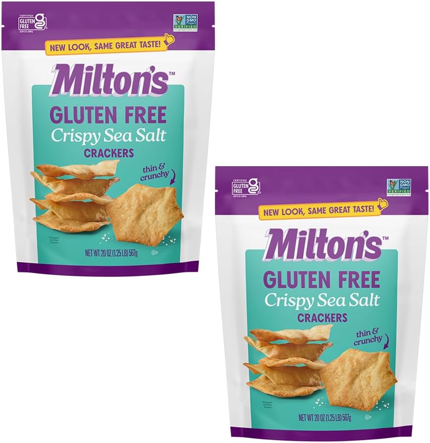 Milton’s Gluten Free Crackers, Crispy Sea Salt - Non-GMO Project Verified, Kosher, Certified Gluten Free Snack, 5 Grains In Every Bite - 20 Oz, Pack of 2