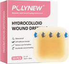 4" x 4"-10Pcs/Box Hydrocolloid Dressing with Border for Light Exudate, Hydrocolloid Patches Waterproof Wound Dressing, Adhesive Hydrocolloid Bandages, for Pressure Ulcer, Bed Sore