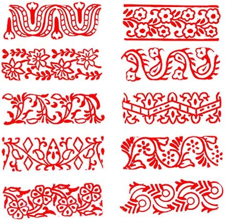 Royal Kraft Border Wooden Printing Stamps (Set of 10) - DIY Henna Fabric Textile Paper Clay Pottery Blocks Htag2177
