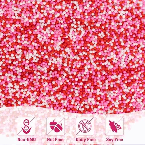 Twisweet Valentine Nonpareils, Edible Mini Pearl Sprinkles for Cake Decorating, Red Pink and White Sugar Sprinkles Mix, Confetti Baking Candy, Cake Topper Cupcake Cookie Ice Cream Decorations, Mother's Day Birthday Romantic Party Supplies (130g/4.58oz)