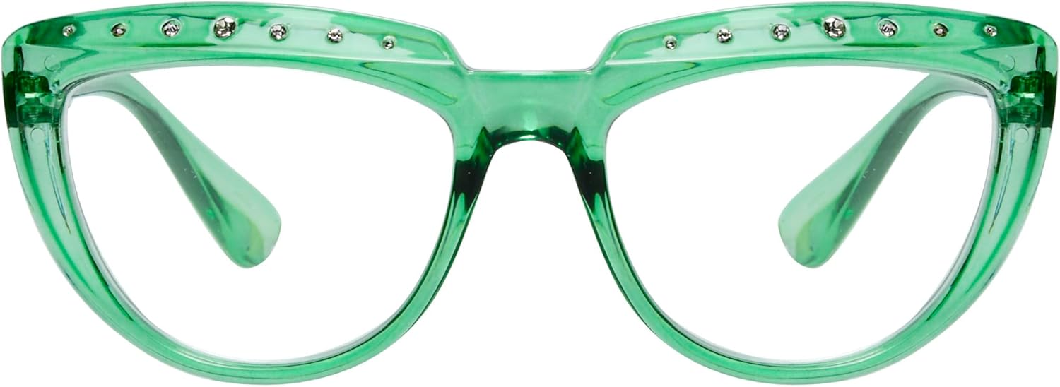 Eyekepper Reading Glasses for Women Rhinestone Readers Oversize Half-Moon Design Eyeglasses - Green+0.50
