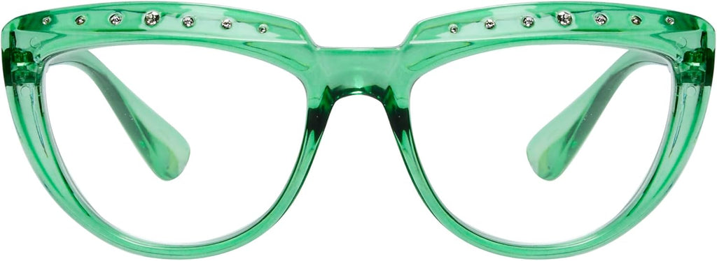 Eyekepper Reading Glasses for Women Rhinestone Readers Oversize Half-Moon Design Eyeglasses - Green+1.50