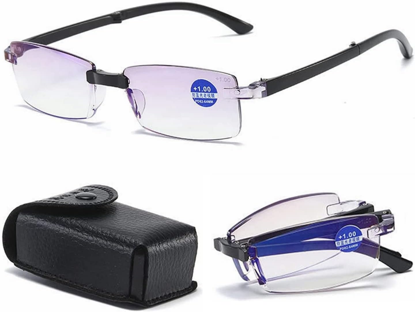 NEW Fold Flat Sapphire High Hardness Anti-blue Progressive Farm & Near Dual-use Reading Glasses (+1.50/ (45-50))