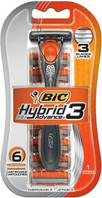 BIC Hybrid Advance 3 Disposable/System Shaver for Men, 6 Count