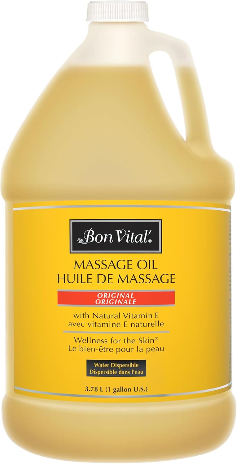 Bon Vital' Original Massage Oil, 1 Gallon Unscented Professional Massage Oil with Natural Oils & Vitamins, Water-Dispersible, No Nut Oils, Smooth Glide for All Massage Modalities