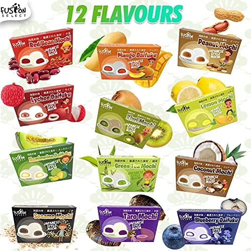 Fusion Select Mochi Daifuku Snacks - Traditional Japanese Rice Cakes with Filling - Flavored Asian Sweet Desserts for Family - Chewy and Soft Texture (Sesame)