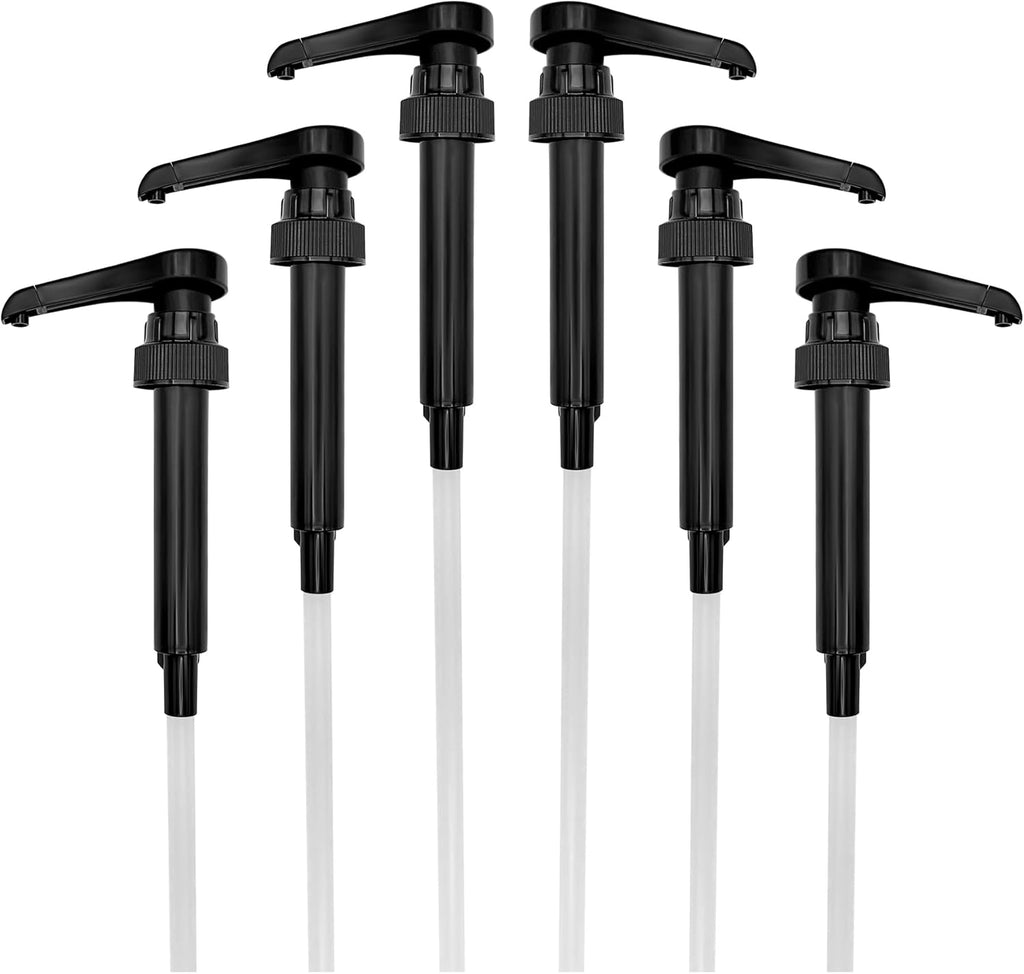 Syrup Pump Coffee by SalonTop | Fits Torani, DaVinci 25.4oz/750ml Syrups | Plastic Monin 33.8oz Bottles |Does NOT Fit MONIN GLASS 25.4oz 750ml | Black BPA-Free | 6-Pack