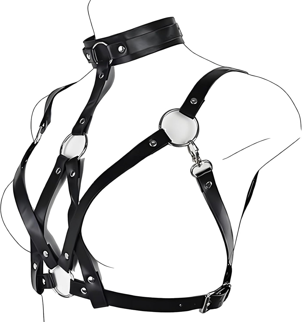 Women's Body Chest Harness Belt, Adjustable Leather Halter Gothic Punk Collar Choker Neck Waist Chest Harness Bondage Strap, BDSM Cosplay Costume Rave Nightclub Party Masquerade Clubwear