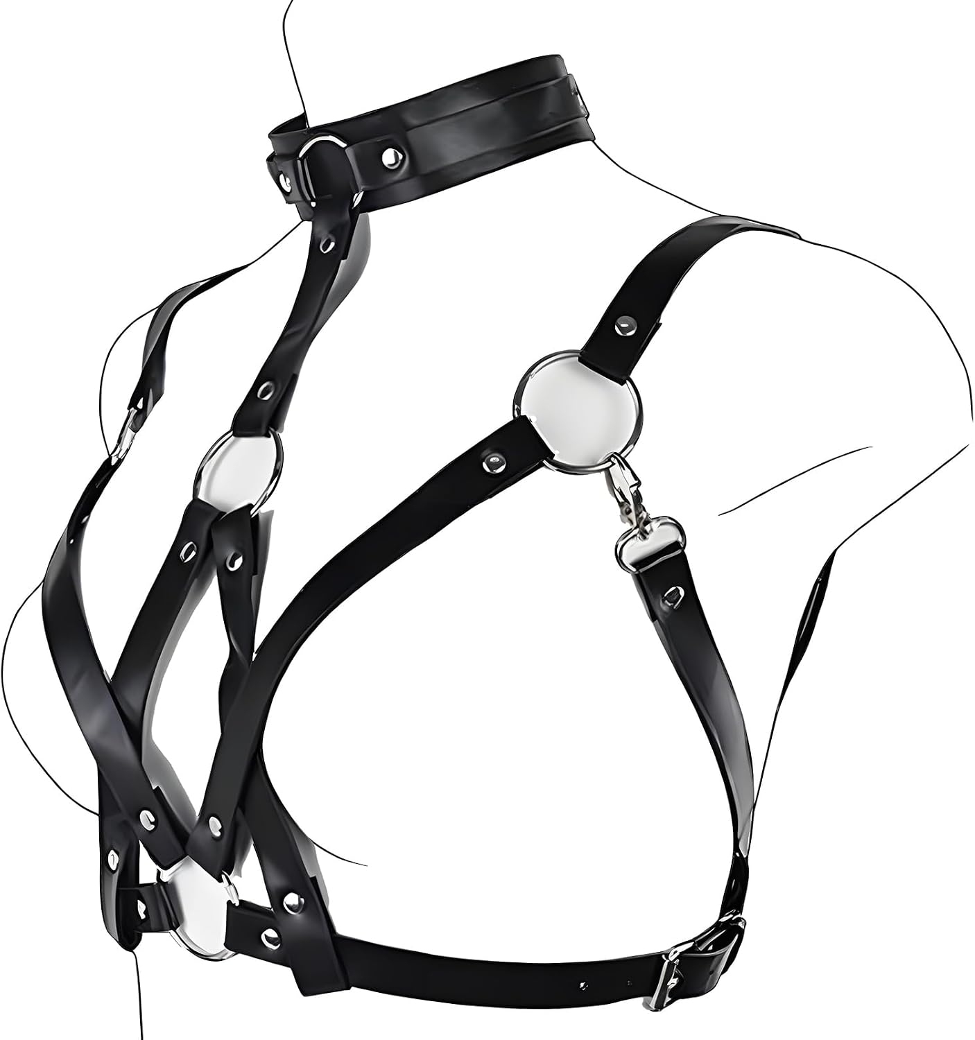 Women's Body Chest Harness Belt, Adjustable Leather Halter Gothic Punk Collar Choker Neck Waist Chest Harness Bondage Strap, BDSM Cosplay Costume Rave Nightclub Party Masquerade Clubwear