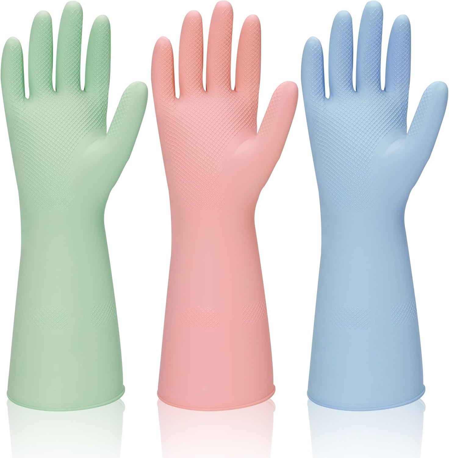 Rubber Kitchen Dishwashing Gloves - 3 Pairs Reusable Household Cleaning Gloves, Flexible and Durable & Non-slip Cleaning Gloves, Great for Kitchen, Bathroom, Laundry (Medium, Pink+Green+Blue)