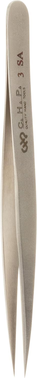 Hakko CHP 3-SA Stainless Steel Non-Magnetic Precision Tweezers with Very Fine Point Tips for Microelectronics Applications, 4-3/4" Length