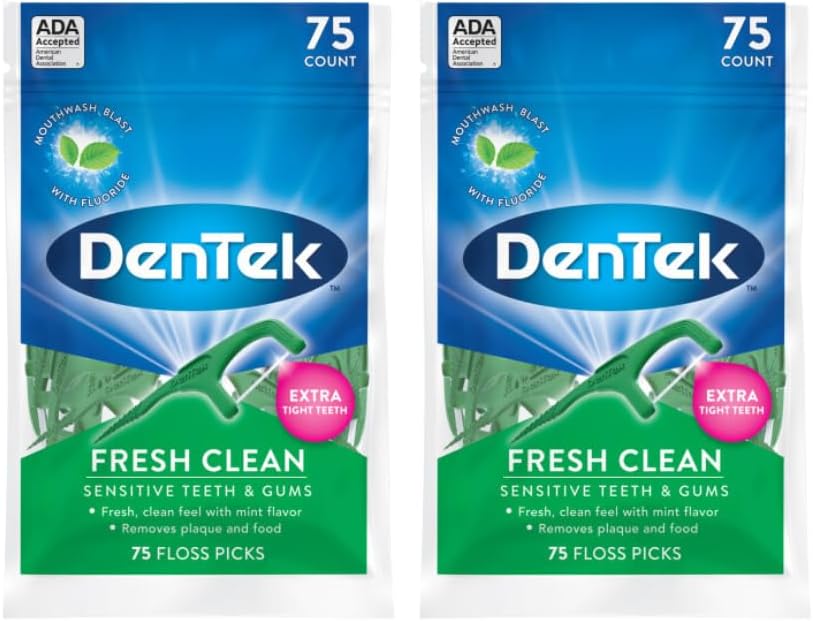 DenTek Fresh Clean Floss Picks, for Extra Tight Teeth, 75 Count, (Pack of 2)