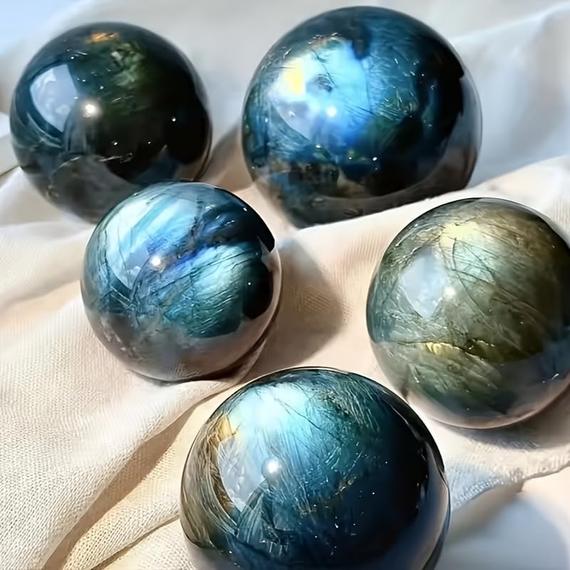 4-5CM/1.58-1.97inch Natural Crystal Ball Labradorite Sphere Moonstone Stone Crafts Polished Decorative Sphere Reiking Healing Crystals Ball Stone Fengshui Home Decoration (40-50mm, Labradorite)