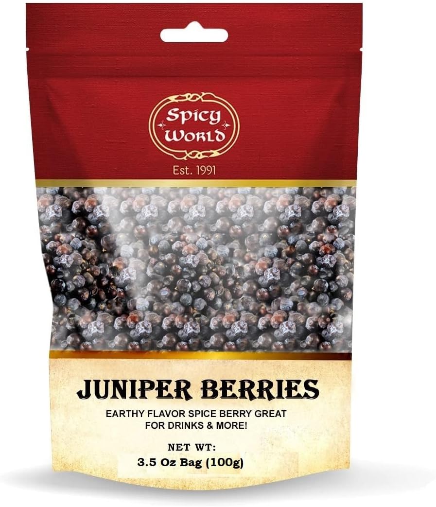 Spicy World Juniper Berries Whole 3.5 Ounce Bag- Pure - Great for Cooking, Drinks, Tea & More!