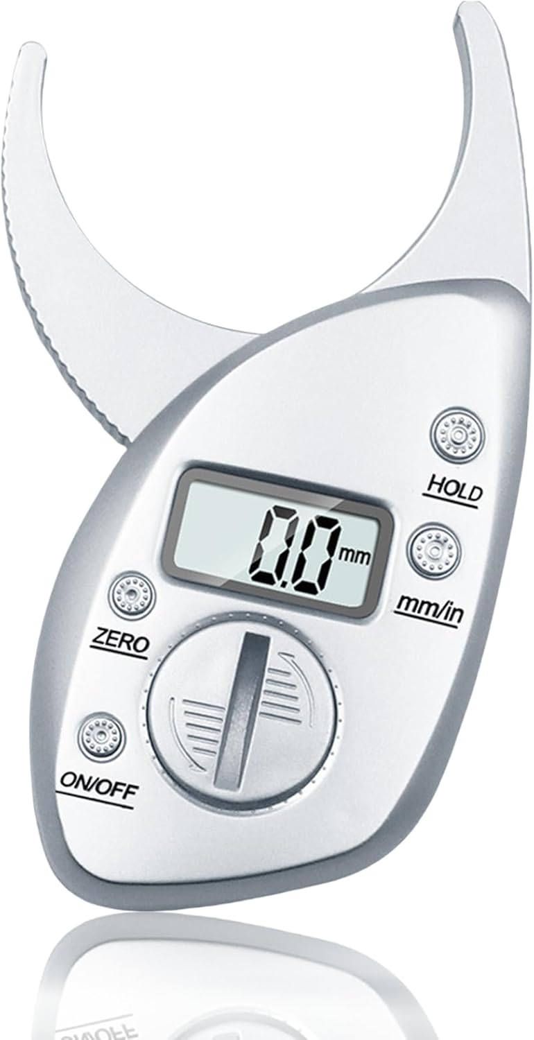 Body Fat Caliper with LCD Screen - Accurate Handheld Body Fat Measurement Tool for Men and Women, Portable Skin Fat Tester, Anti-Slip Grip, Metric & Imperial Units, Includes Body Tape Measure