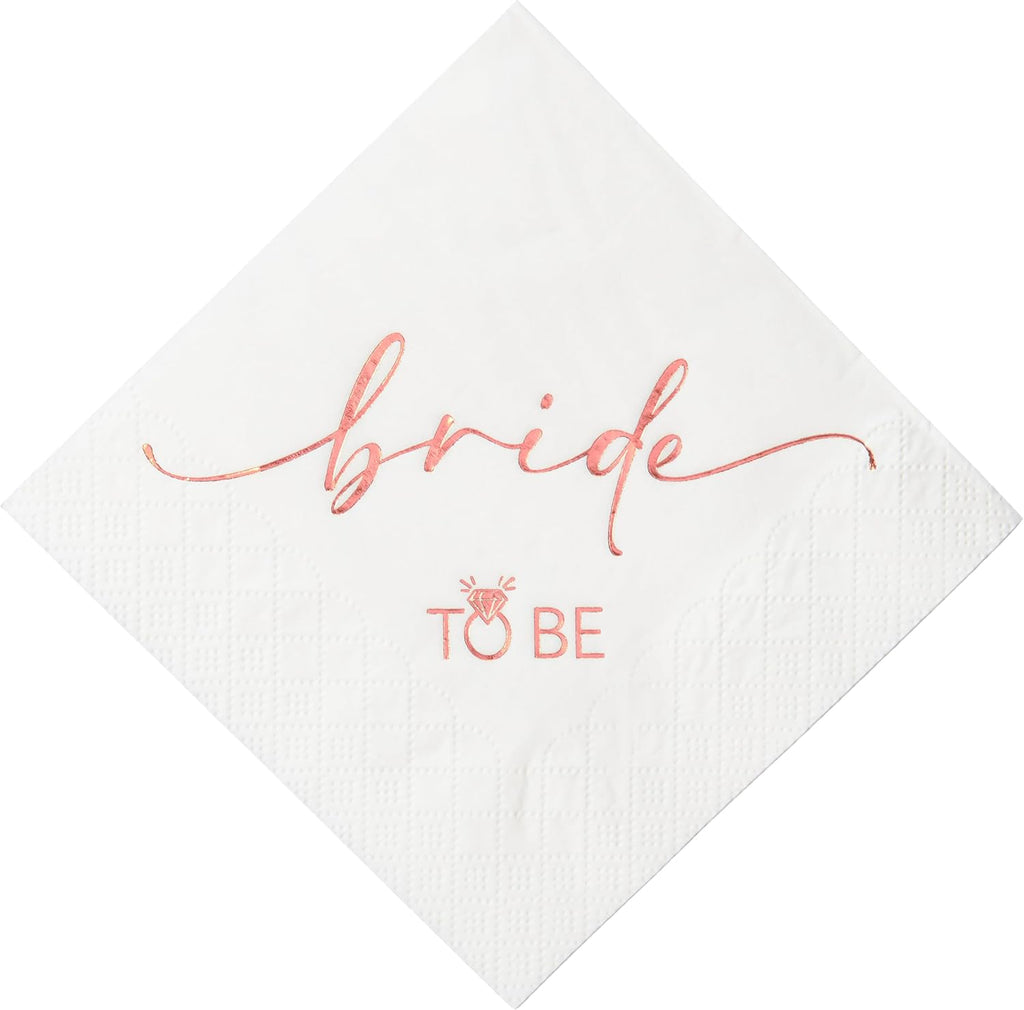 Crisky 50 Pcs Bride to Be Rose Gold Foil Cocktail Disposable Paper Napkins for Engagement, Wedding, Bridal Shower Party Decoration, 3-Ply