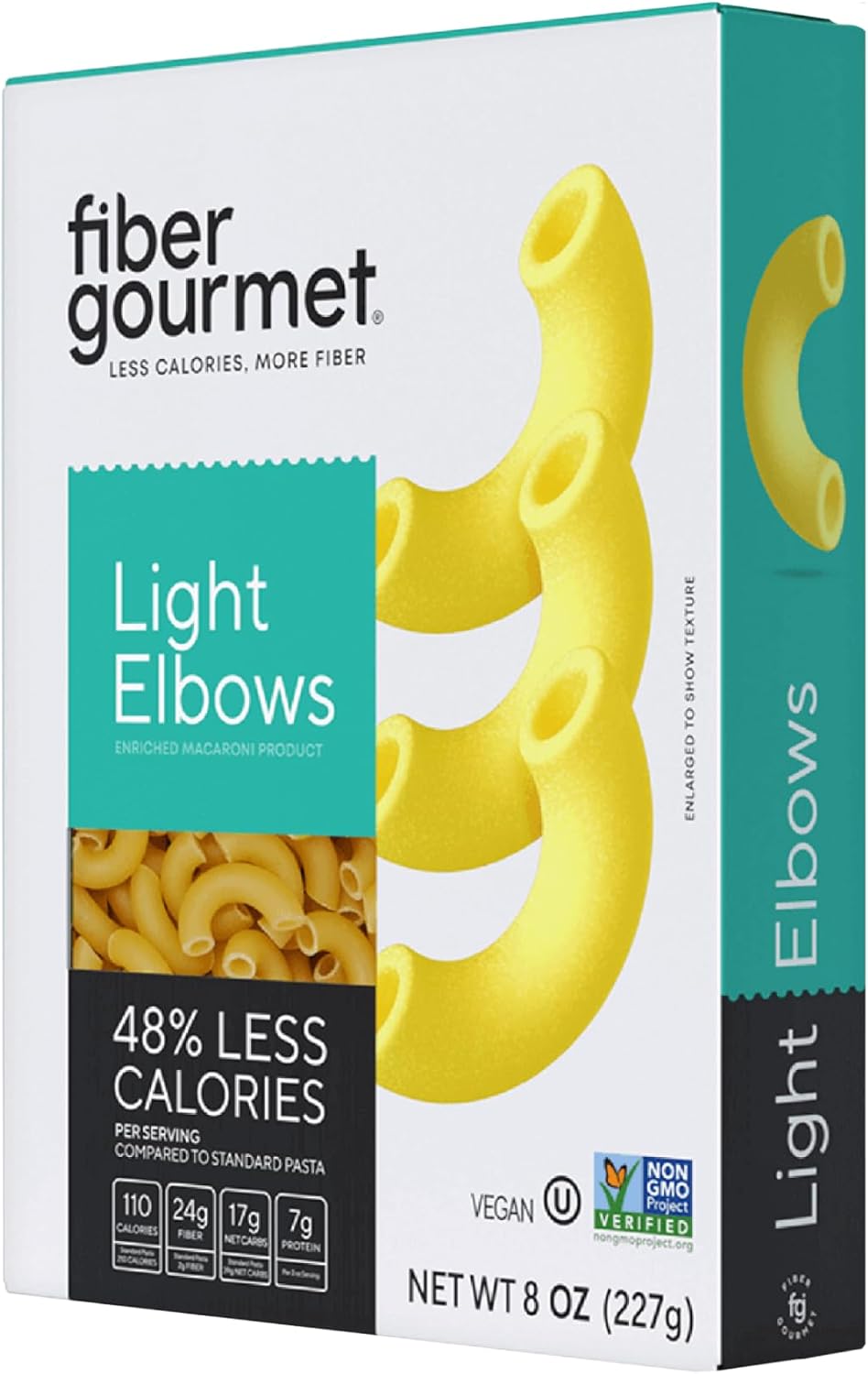 Fiber Gourmet Low Net Carb Pasta Elbow Macaroni - Keto Friendly, High Fiber, Low Calorie Italian Made Noodles - Vegan, Non-GMO, Kosher - 48% Fewer Calories Than Regular - 1 Pack