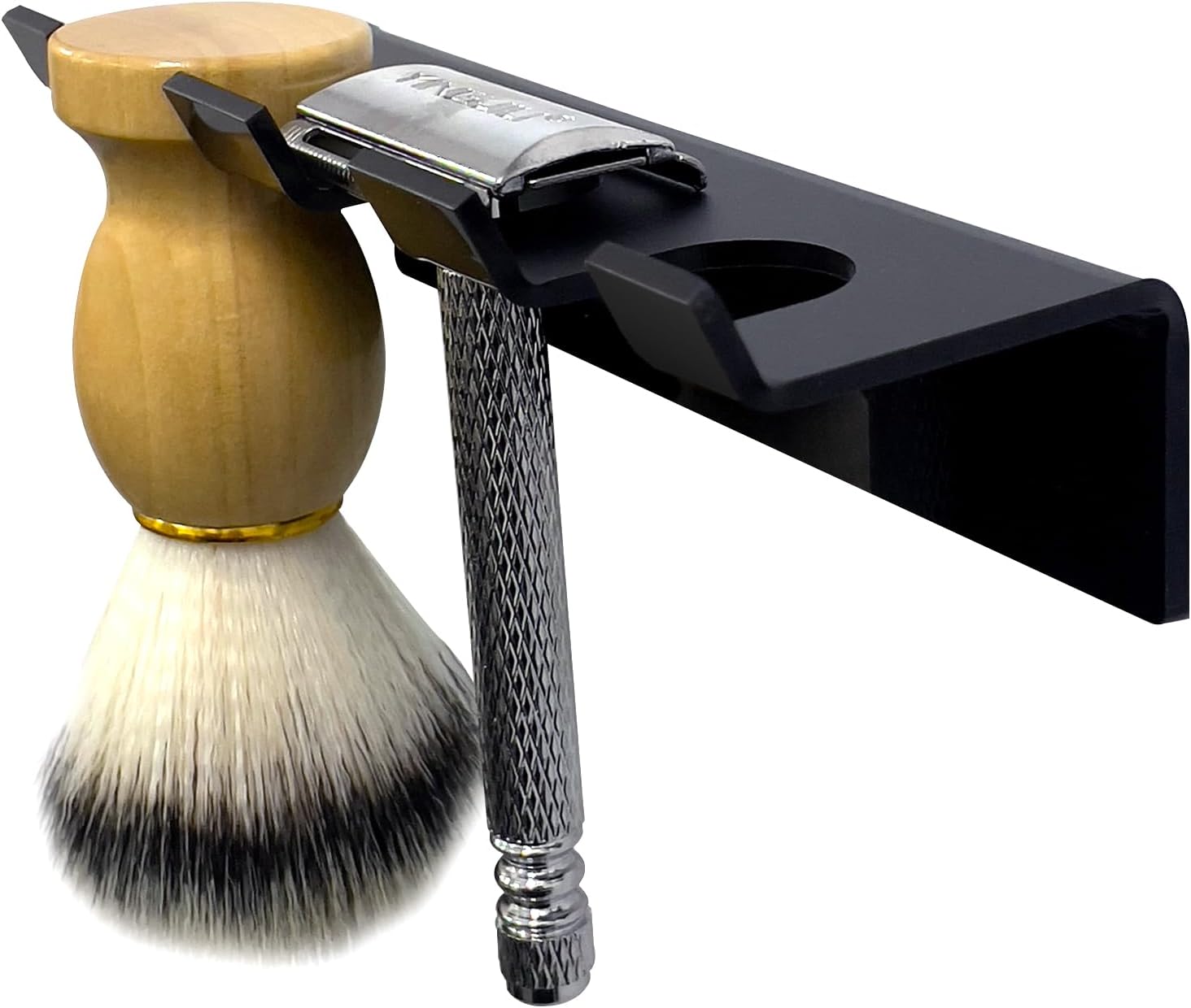 Acrylic Shower Wall Razor Holder Organizer for Men's Double Edge Safety Razor & Shaving Brush (Black)