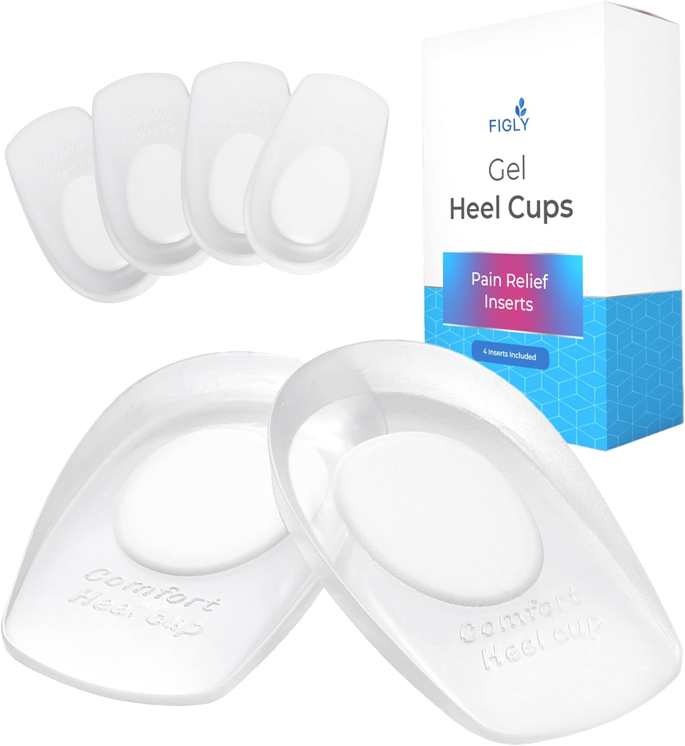 Heel Cushions for Heel Pain Relief (4 Pack) - Heel Spur Relief Products Heel Pads Heel Inserts Women Gel Heel Cups Heel Pain Men Heel Cups Plantar Fasciitis, Heel Supports Heel Pain Shoe