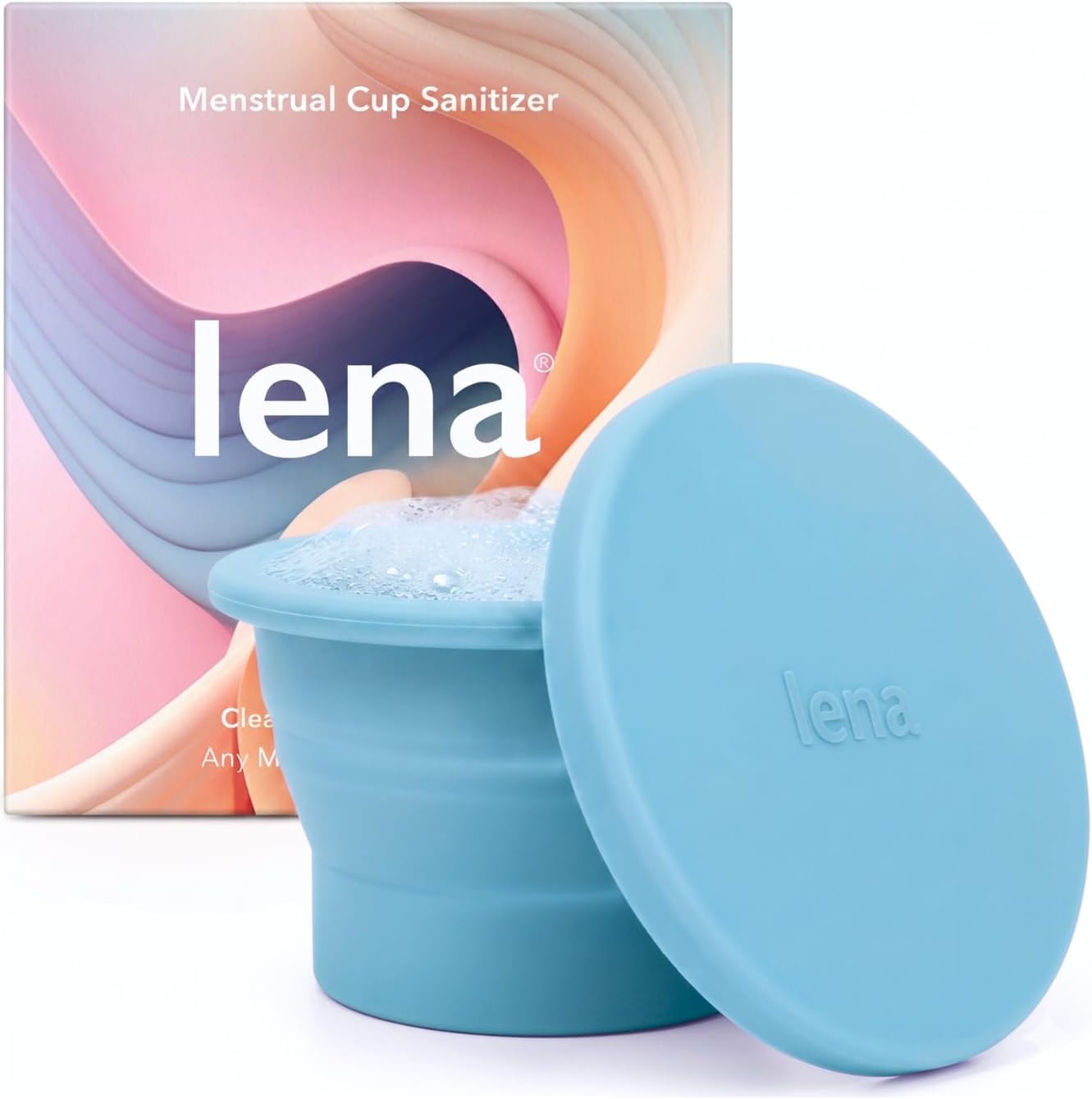 Lena Menstrual Cup Sterilizer Case, Compact, Collapsible Silicone Container for Cleaning Period Cup & Menstrual Disc, Travel, Home and Dorm, Menstrual Cup Cleaner, Feminine Care, Light Blue