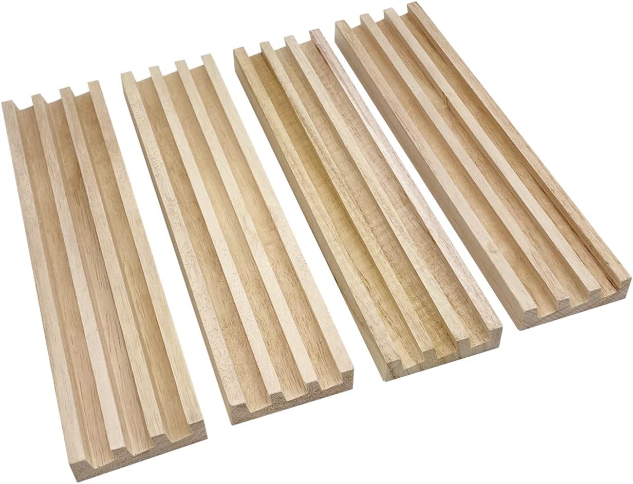 Wooden Domino Racks Set of 4 Natural Domino Trays Holders Organizer for Mexican Train Chickenfoot and Other Domino Games - Dominoes NOT Included
