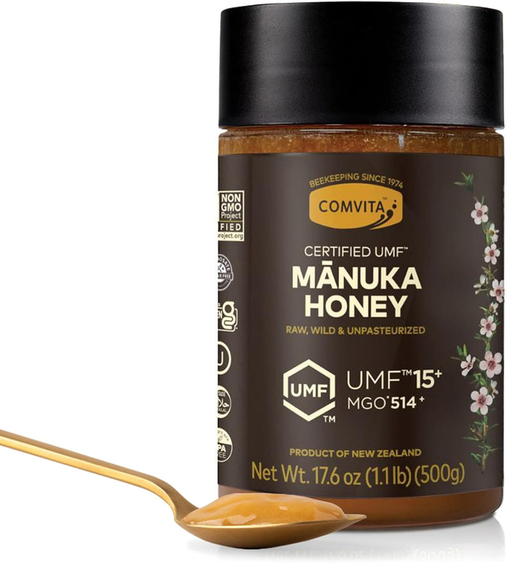 Comvita Manuka Honey UMF 15+ (MGO 514+) - Raw Manuka Honey New Zealand, Pure & Unpasteurized, Superfood for Immune Health, Use in Tea, Wild, Monofloral, Non-GMO - 500g (17.6 oz)