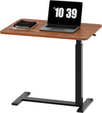 Sweetcrispy Overbed Bedside Table with Wheels, Adjustable Hospital & Home Use Bed Table, Rolling Laptop Table, Mobile Standing Desk, Rust