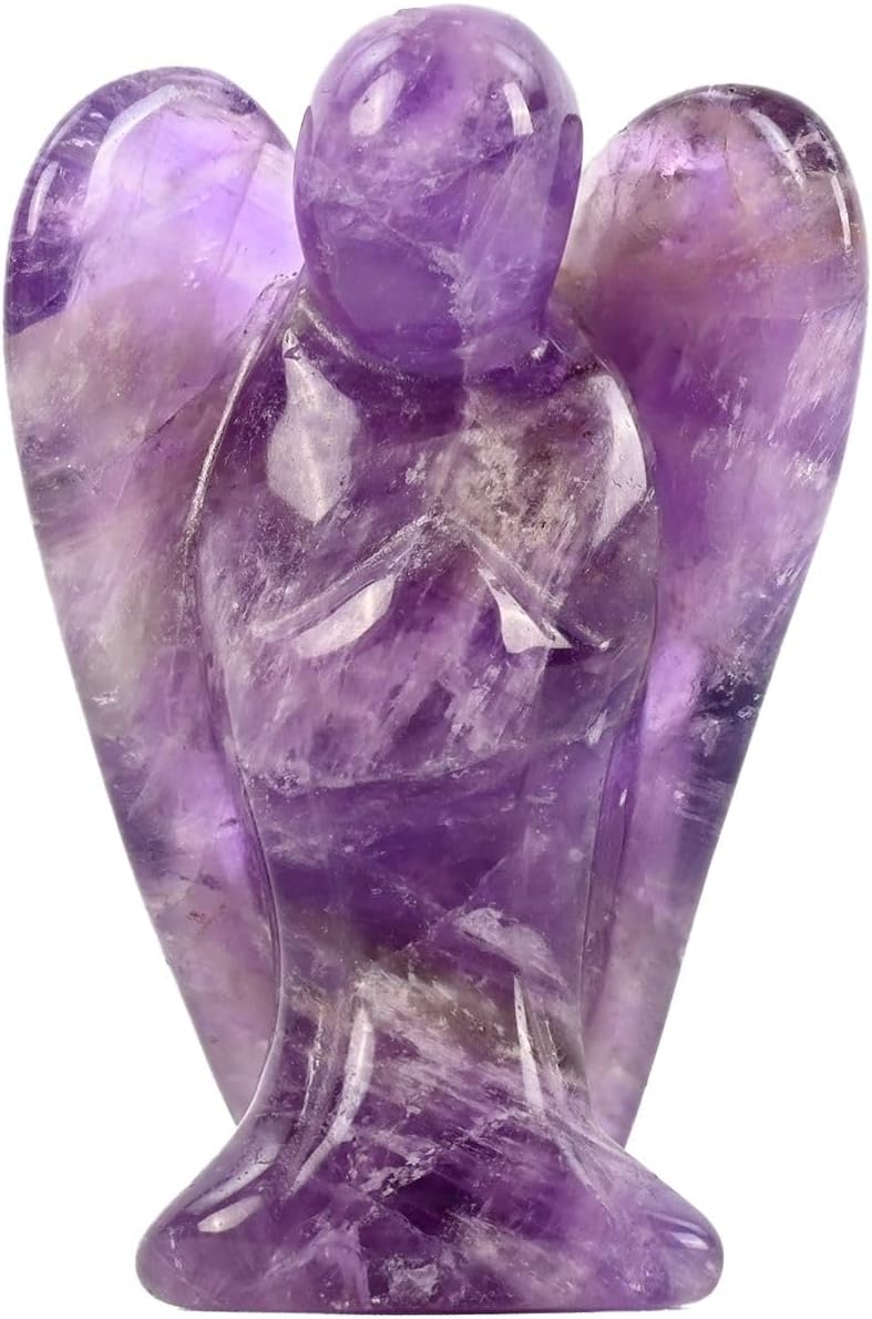 WHAL&YUNE Amethyst Angel Figurine Natural Energy Healing Crystals Gemstone Hand Carved Sculpture for Home Office Desk Decor Holiday Lucky Gift - 2 inches